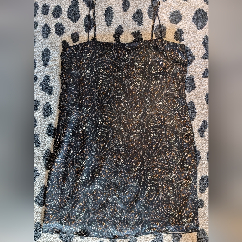 Gianni Bini Black Floral Slip Dress with Spaghetti Straps Size 10